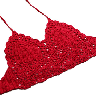 

2018 New Summer Unlined Hand-knit Halter strap Bra For beach Swimwear Lace Style Sexy Halter Full cup Bra for women