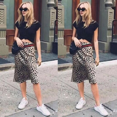 

Women Long Skirts High Waist A-Line Skirt Loose Leopard Skirt Plus Size