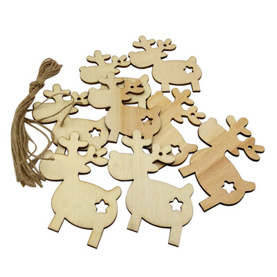 

〖Follure〗10Pcs Wood Craft Ornament DIY Christmas Deer Reindeer Xmas Hanging Decoration