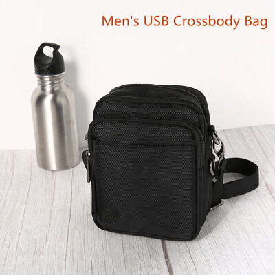 

New Mens USB Charging Shoulder Crossbody Bags Male Belt Waist Bag Water-resistent Oxford Travel Bags