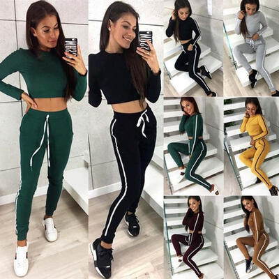 

2Pcs Women&39s Tracksuit Hoodies Sweatshirt Pants Sets Sport Wear Casual Suit