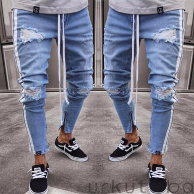 

Trendy Mens Skinny Jeans Biker Destroyed Frayed Slim Fit Denim Ripped Pants New