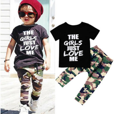 

Fashion Toddler Kids Boys Tops T-shirt Camo Pants 2Pcs Outfits Set Clothes 1-6T
