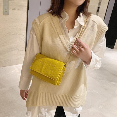

New Fashion Women Crocodile Pattern Shoulder Bag PU Leather Solid Color Messenger Bag Simple Chain Small Square Bag