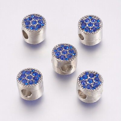 

Alloy European Beads Large Hole Beads with Rhinestone Column Platinum Sapphire 11x10mm Hole 45mm