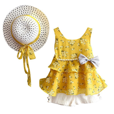 

Little-Seven Baby Summer Fashion Girls Bib Skirt Floral Bow Pearl Chiffon Fashion Set 6671