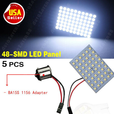 

5X Cool White Car RV Trailer 1156 BA15S Adapter 48-SMD MapDome Panel LED Light