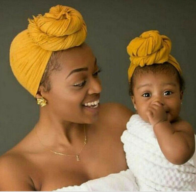 

2019 New Womens Babys 2PCS Cotton Solid Knot Head Cover Hat Wrap Turban Cap