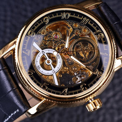 

Mens Watches Luxury Mechanical Watch Splendid 3D Hollow Engraving Case Sport Leather Watches Relogio Masculino