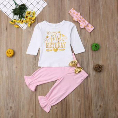 

UK Newborn Baby Girls 1st Birthday Outfit Clothes T Shirt Top Pants Leggings Set