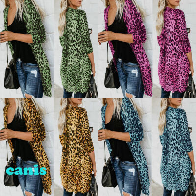 

Women Leopard Print Long Cardigan Loose Leopard Print Long Sleeve Outwear Coat Open Tops