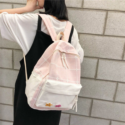 

Ins bag female college students shoulder bag Korean high school girl lattice campus small fresh backpack