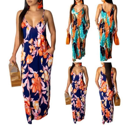 

Women&39s Summer Boho Floral Long Maxi Evening Cocktail Party Beach Dress Sundress