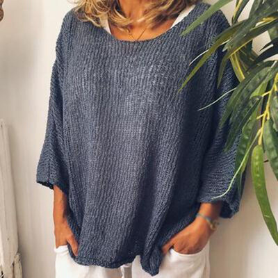 

Autumn Winter Women Color Block V Neck Pullover Jumper Sweater Loose Knitted Top