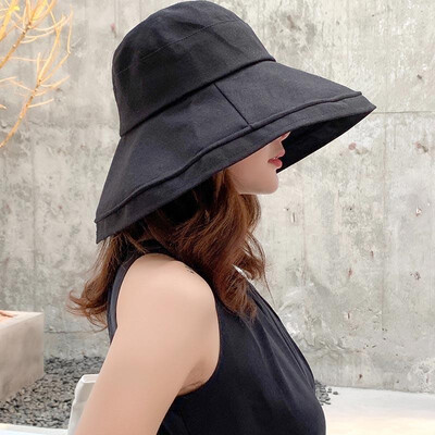

Women Bucket Cap Cotton linen Solid Color Floppy Wide Brim Casual Holiday Beach Sun Outdoor Hat