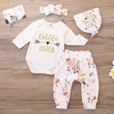 

Cute Baby Girl Fall Winter Clothes Little Sister Long Sleeve RomperPants 4PCS Outfit