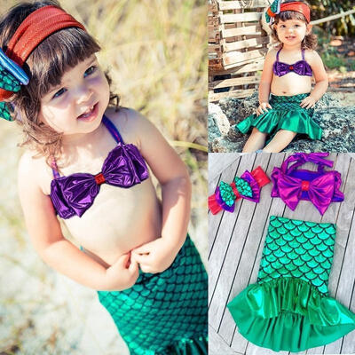 

Toddler Kids Baby Girl TopsSkirts Mermaid Tail Dress 3pcs Outfits Set Swimwear