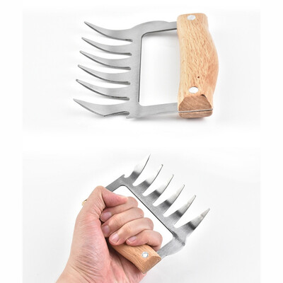 

1PCS Wooden Handle Stainless Steel Meat Slicer Barbecue Tool Multi-Function Meat Remover