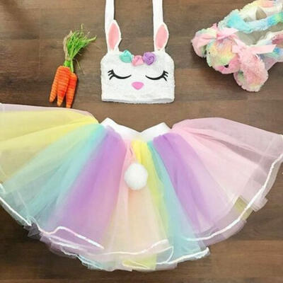 

Baby Girls Kids Rabbit Top Rainbow Skirt Fancy Tutu Dress Cosplay Costume Dress