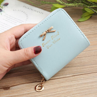 

Simple Small Mini Bowknot Zipper PU Card Pocket Coin Cash Wallet Short Purse Pouch