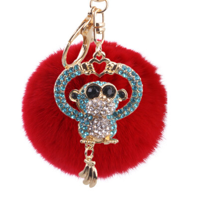 

Hair Ball Keychain Creative Diamond Love Heart Monkey Rex Rabbit Hair Ball Female Bag Pendant Pendant