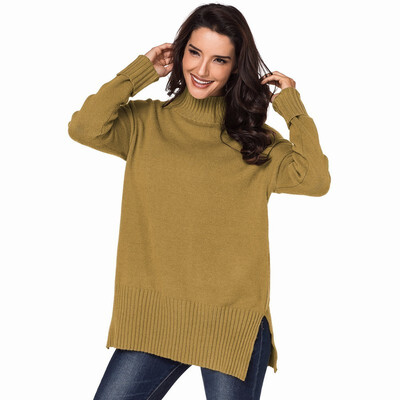

Long sleeved turtleneck ribbed knit sweater sweater