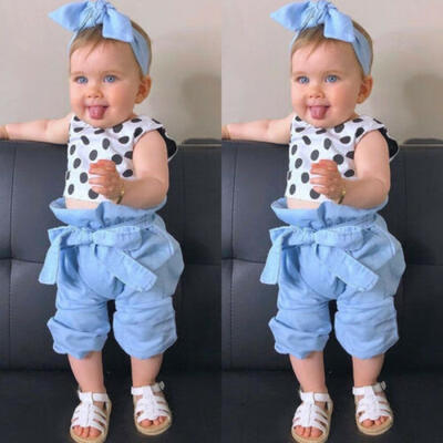 

Toddler Kids Baby Girl Dot Vest Tops Pants Leggings Headband Outfit Sunsuit 1-6T
