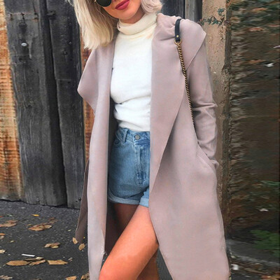 Roseonmyhand Womens Casual Solid Long Hooded Winter Streetwear Belt Long Coat Blouse