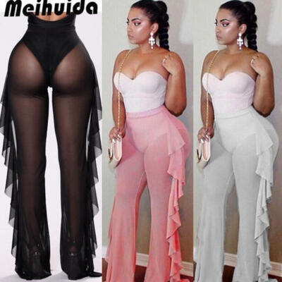 

Ladies summer fashion sexy high waist mesh pants