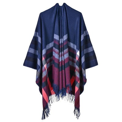 

Women Poncho Cardigan Sweater Contrast Color Plaid Print Cashmere Capes Shawl Scarf Outerwear