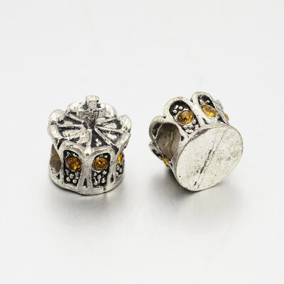 

Antique Silver Plated Alloy Rhinestone European Beads Large Hole Crown Beads Topaz 13x12mm Hole 5mm