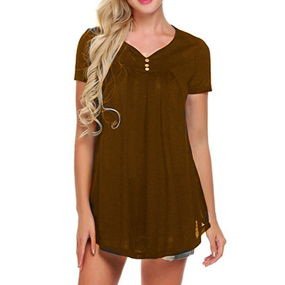 

Nomeni Womens Short Sleeve V-Neck Pure Casual Ladies Button T-Shirts Tops Blouse