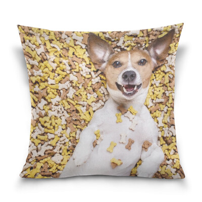

ALAZA Throw Pillow Case Decorative Pillow Covers 16 X 16 inch Hungry Dog In Big Food Pattern Pillowcase