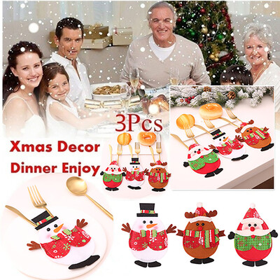 

Tailored 3PC Xmas Decor Tableware Set Bag Holder Christmas Dinner Table Supplies