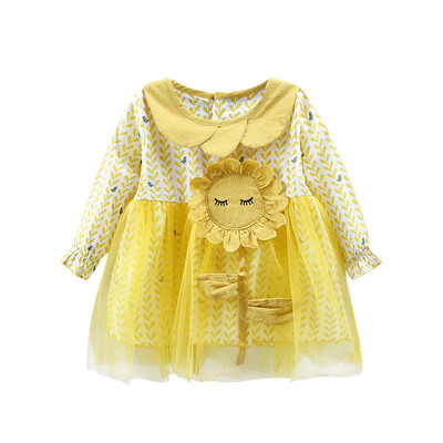 

Autumn New Baby Girl Dress 0-4T Cute Sunflower Embroidery Toddler Girls Dresses Fashion Novel Long-sleeved Print Dresses