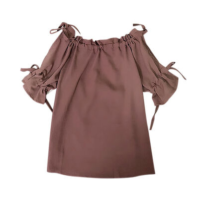 

newwomens casual t-shirtSexy Strapless Straps Slash Neck Solid Color Slim Short-sleeved Chiffon Shirt Top