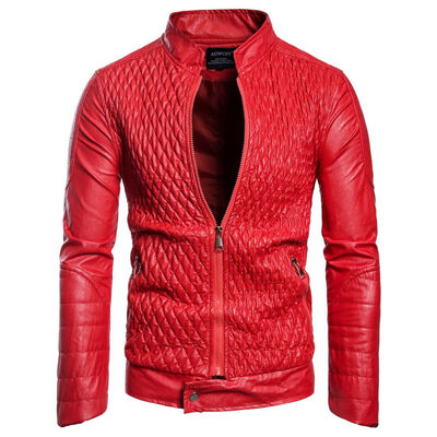 

Mens Leather Jacket Slim Fit Real Motorcycle Jacket Zipper Casual Coat -2XL
