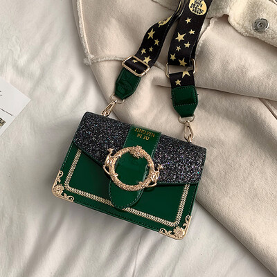

Ins small bag female chic wild 2019 new wave Korean version of the slung shoulder fashion sequins broadband small square bag