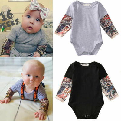 

Infant Baby Girl Boy Kid Tattoo Print Long Sleevess Romper Bodysuit Clothes Tops