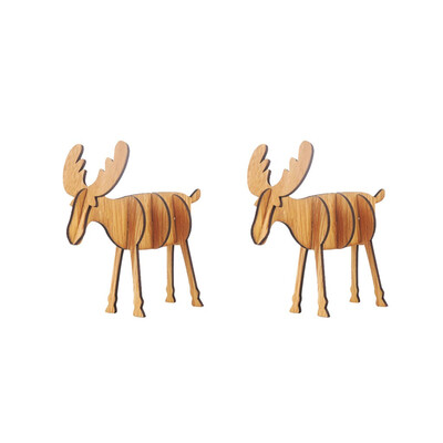 

Siaonvr Wooden DIY Mini Elk Desktop Ornaments Merry Christmas Party Decor 2PCS Large