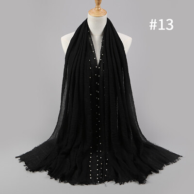 

Solid color high quality hairy cotton yarn pearl accessories headscarf cotton&crease monochrome womens scarf hot sale