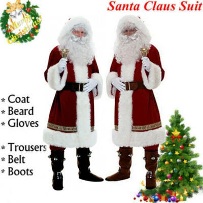 

6PCS Christmas Santa Claus Costume Fancy Dress Adult Suit Cosplay Outfits USA