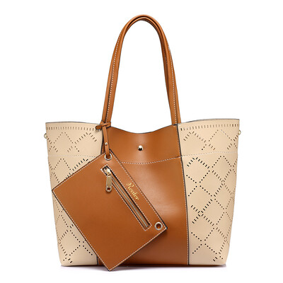 

REALER brand fashion women shoulder bag female high quality hollow composite tote bag large capacity handbag GrayBrownWine Red