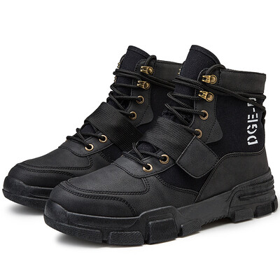 

PUIMENTIUA High Quality Fashion Winter Mens Boots Warm Working Boots Lace Up Mens Desert Boots Round Toe High Top Shoes