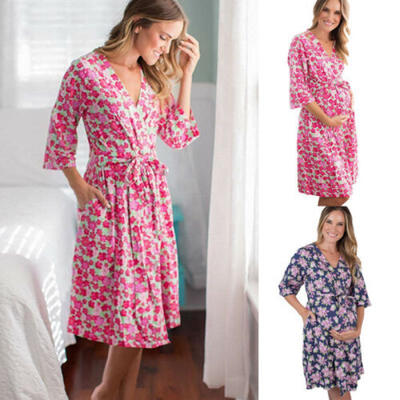 

Pregnant Women Floral Short Dress Bath Robe Pyjamas For Maternity Mother Clothes