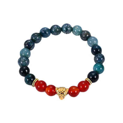 

Mixed Agate Crystal Elastic Stretch Beaded Metal Leopard Head Decorations Healing Bracelet