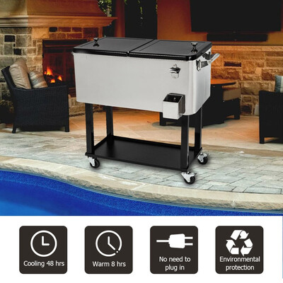 

80QT Trolley Frozen Warm Function Spray Cooler Cart Ice Beer Beverage Chest with Shelf Wheel