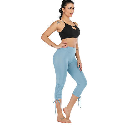 

Women Yoga Sports Leggings Sexy Elastic Drawstring Seven Pants Plus Size