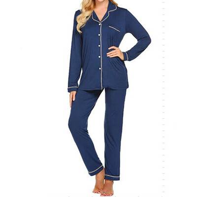 

Toponeto Womens Stripe Long Sleeve Pants Pajamas Button Lapel Underwear Set
