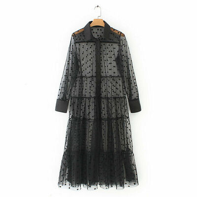 

Womens Sexy See-through Mesh V Neck Dress Sheer Maxi Dress Tulle Lace Long Skirt Clubwear